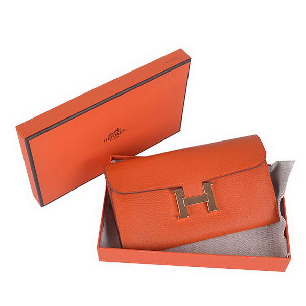 Cheap Fake Hermes Constance Long Wallets Orange Calfskin Leather Gold - Click Image to Close